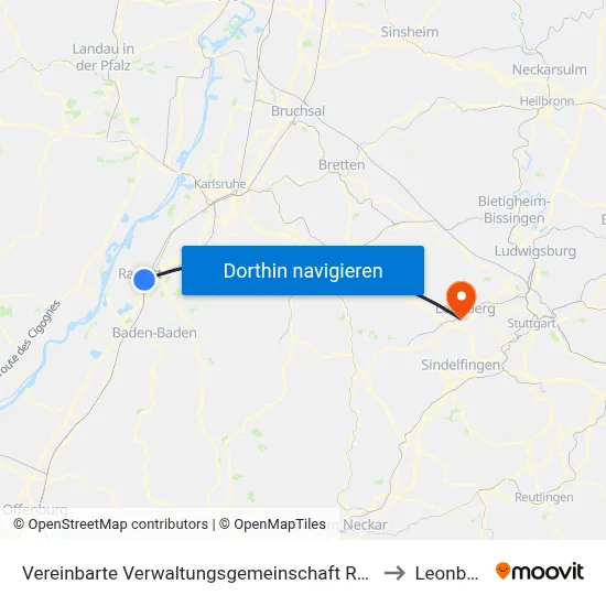 Vereinbarte Verwaltungsgemeinschaft Rastatt to Leonberg map