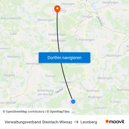 Verwaltungsverband Steinlach-Wiesaz to Leonberg map