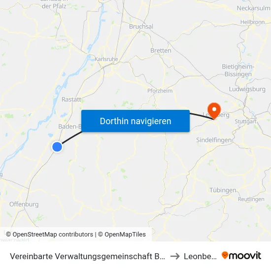 Vereinbarte Verwaltungsgemeinschaft Bühl to Leonberg map