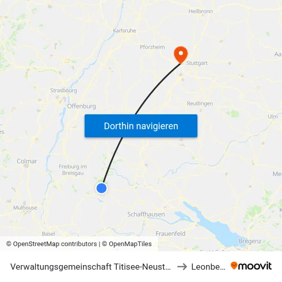 Verwaltungsgemeinschaft Titisee-Neustadt to Leonberg map