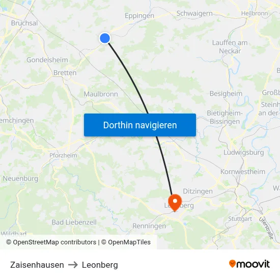 Zaisenhausen to Leonberg map