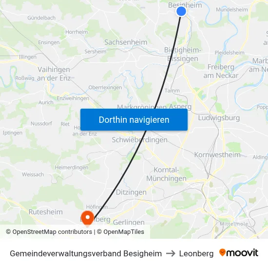Gemeindeverwaltungsverband Besigheim to Leonberg map