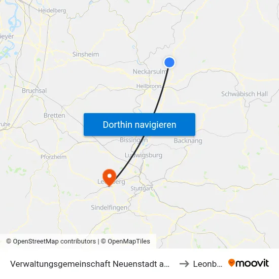 Verwaltungsgemeinschaft Neuenstadt am Kocher to Leonberg map