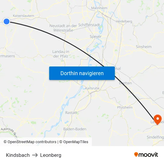 Kindsbach to Leonberg map