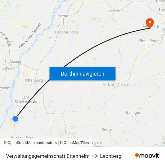 Verwaltungsgemeinschaft Ettenheim to Leonberg map