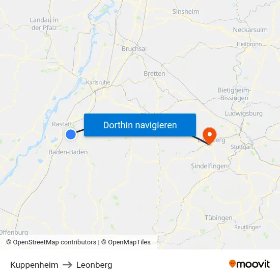 Kuppenheim to Leonberg map