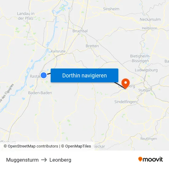 Muggensturm to Leonberg map