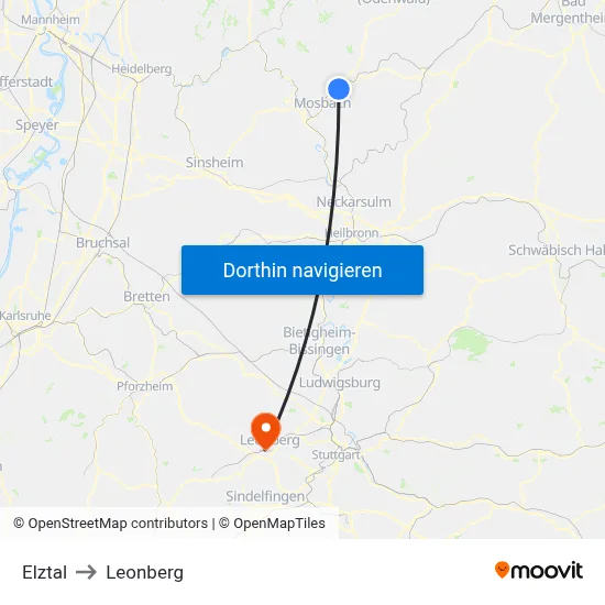 Elztal to Leonberg map