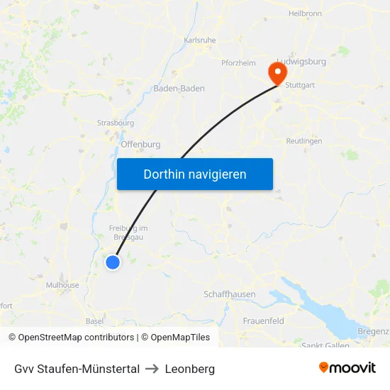 Gvv Staufen-Münstertal to Leonberg map