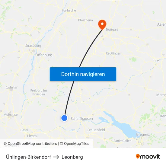 Ühlingen-Birkendorf to Leonberg map
