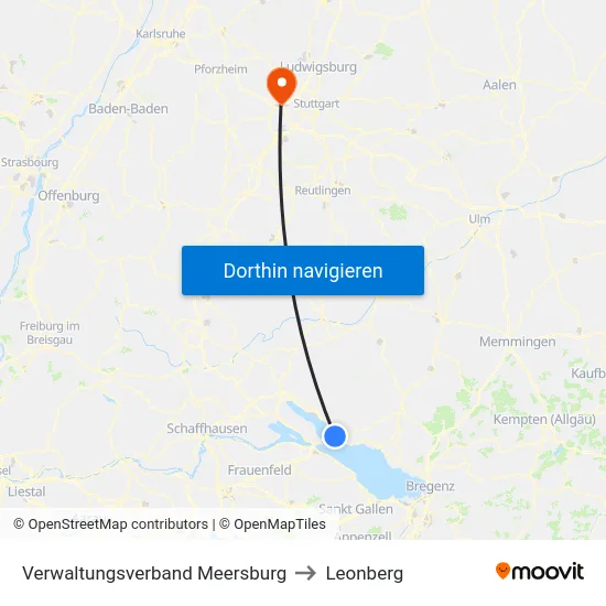 Verwaltungsverband Meersburg to Leonberg map