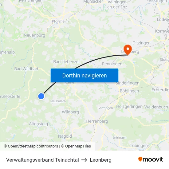 Verwaltungsverband Teinachtal to Leonberg map