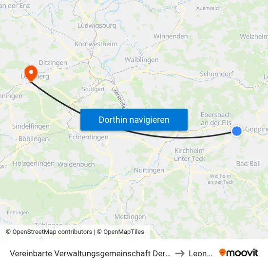 Vereinbarte Verwaltungsgemeinschaft Der Stadt Uhingen to Leonberg map