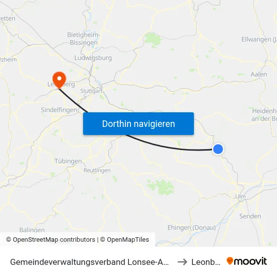 Gemeindeverwaltungsverband Lonsee-Amstetten to Leonberg map