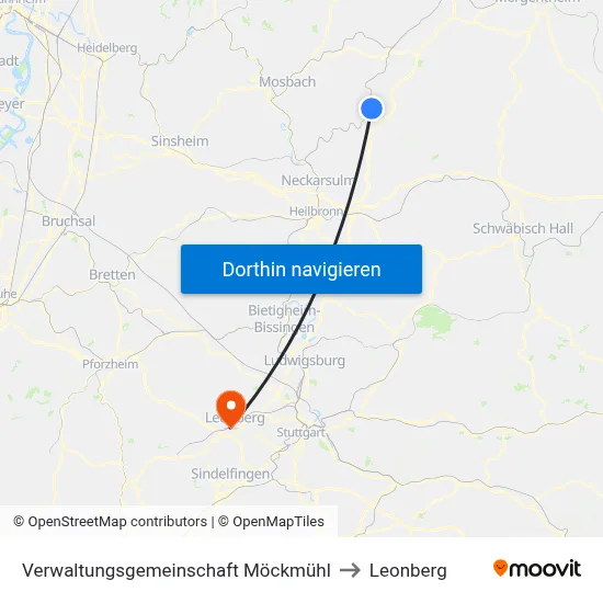Verwaltungsgemeinschaft Möckmühl to Leonberg map