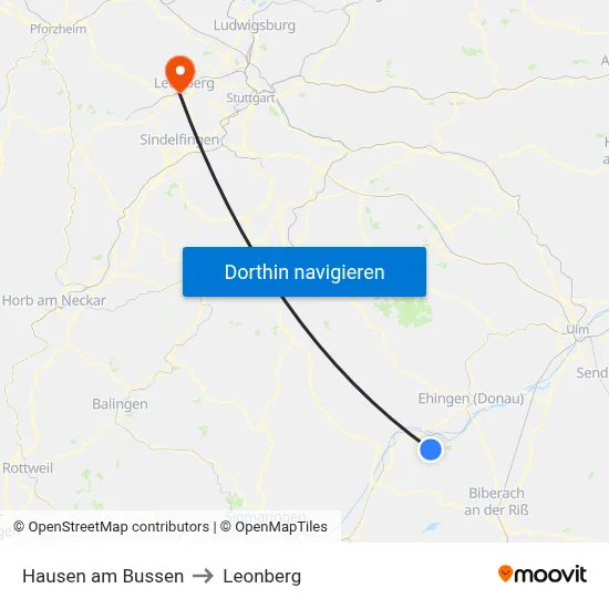 Hausen am Bussen to Leonberg map