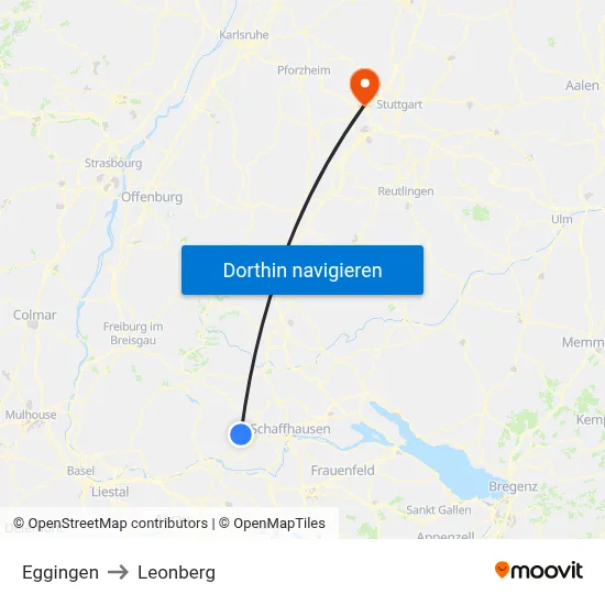 Eggingen to Leonberg map