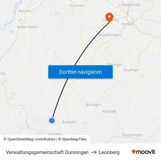Verwaltungsgemeinschaft Dunningen to Leonberg map