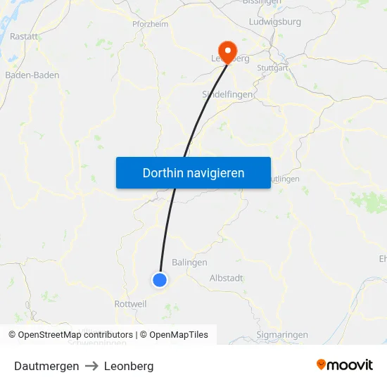 Dautmergen to Leonberg map