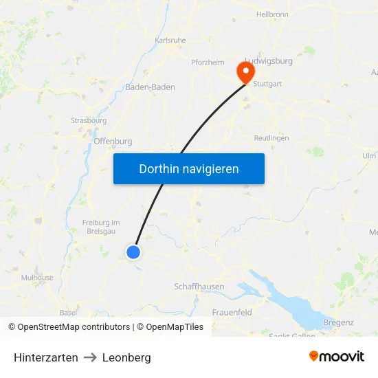 Hinterzarten to Leonberg map