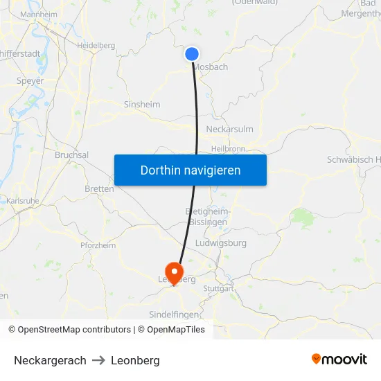 Neckargerach to Leonberg map