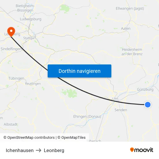 Ichenhausen to Leonberg map