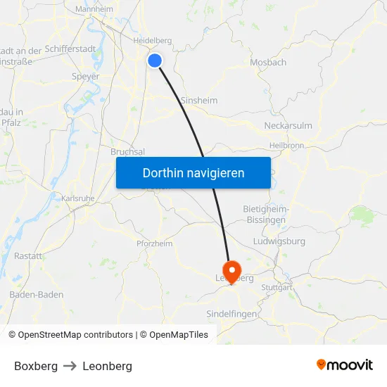Boxberg to Leonberg map