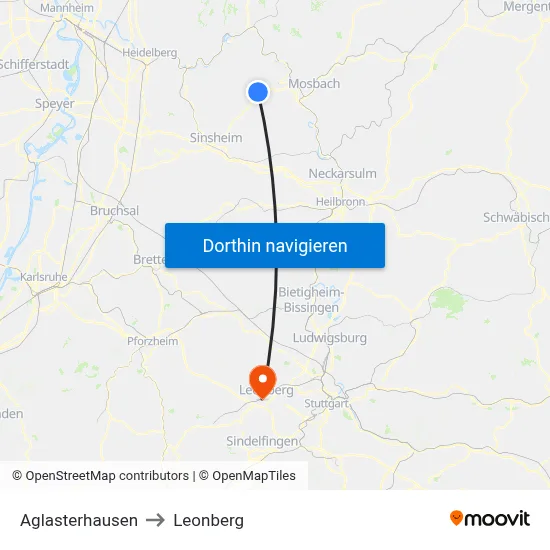 Aglasterhausen to Leonberg map