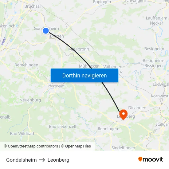 Gondelsheim to Leonberg map