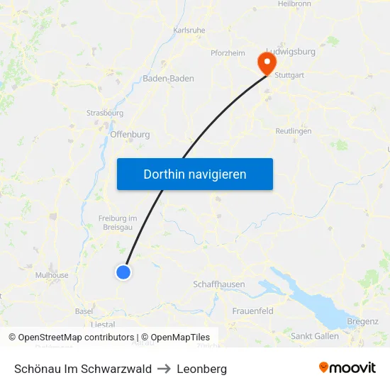 Schönau Im Schwarzwald to Leonberg map