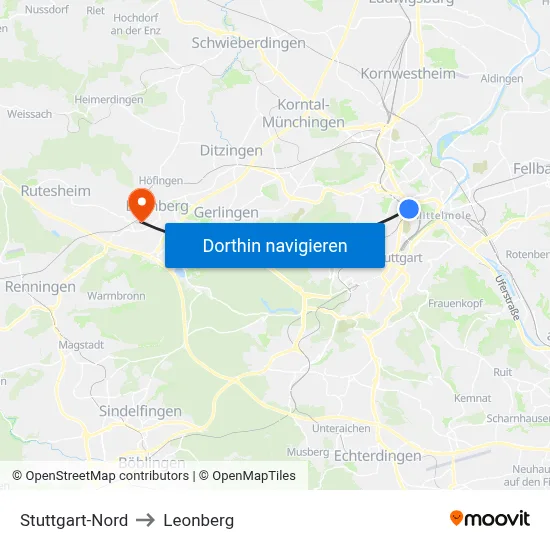 Stuttgart-Nord to Leonberg map