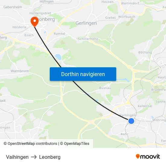 Vaihingen to Leonberg map