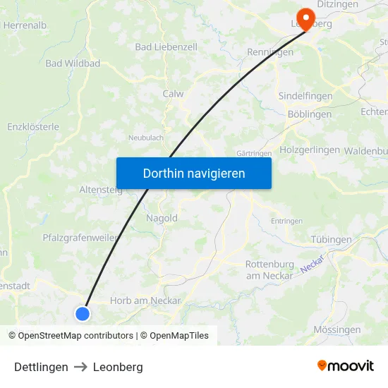 Dettlingen to Leonberg map