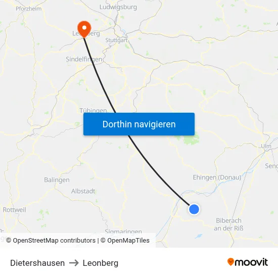 Dietershausen to Leonberg map
