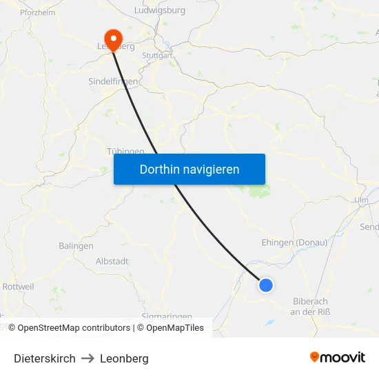 Dieterskirch to Leonberg map