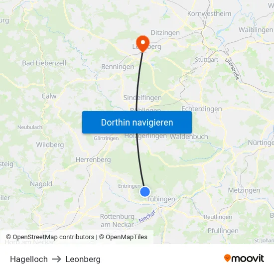 Hagelloch to Leonberg map