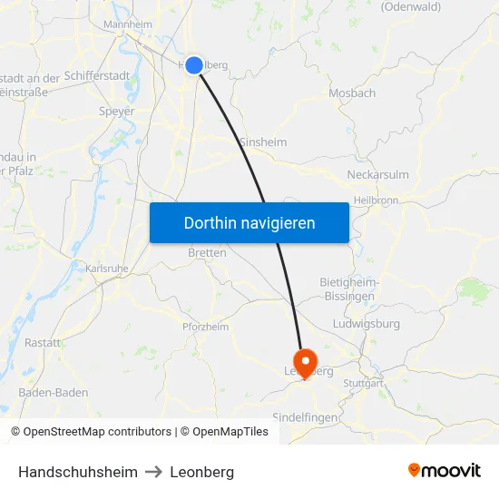 Handschuhsheim to Leonberg map