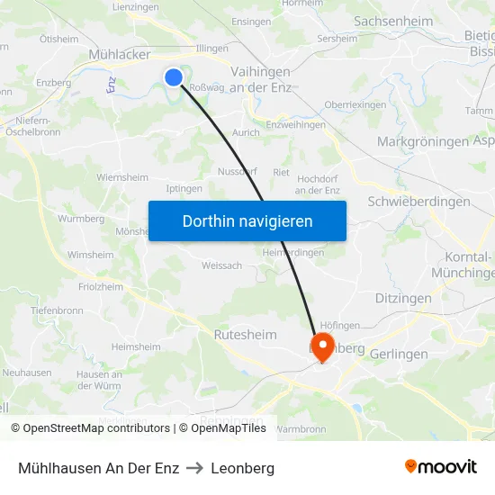 Mühlhausen An Der Enz to Leonberg map