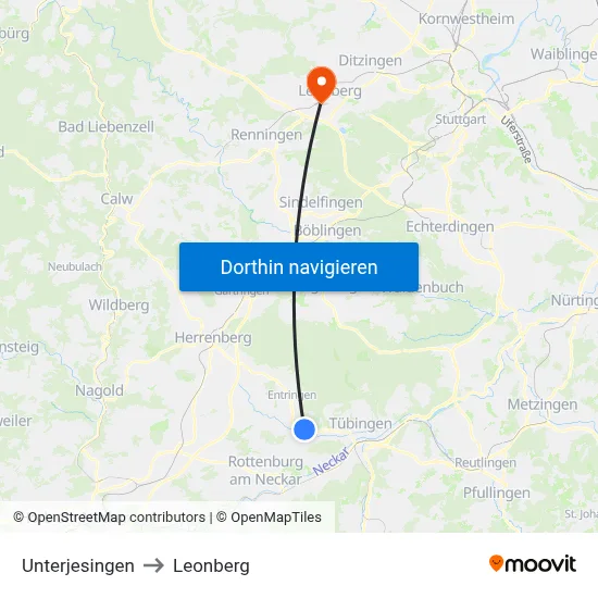 Unterjesingen to Leonberg map