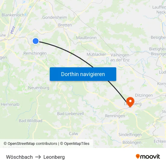 Wöschbach to Leonberg map