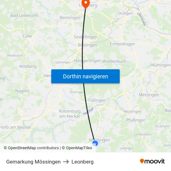 Gemarkung Mössingen to Leonberg map