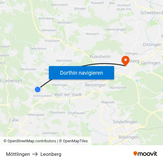Möttlingen to Leonberg map
