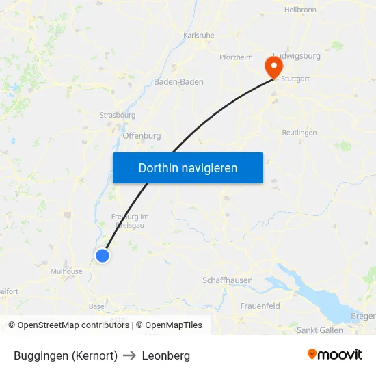 Buggingen (Kernort) to Leonberg map