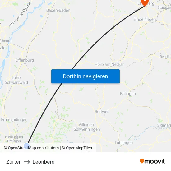 Zarten to Leonberg map