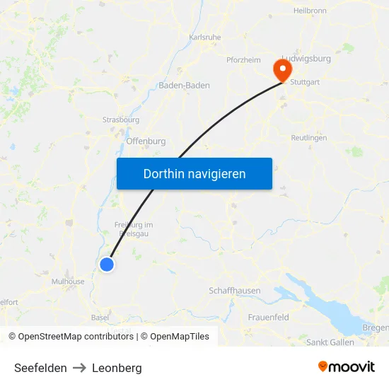 Seefelden to Leonberg map