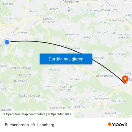 Büchenbronn to Leonberg map