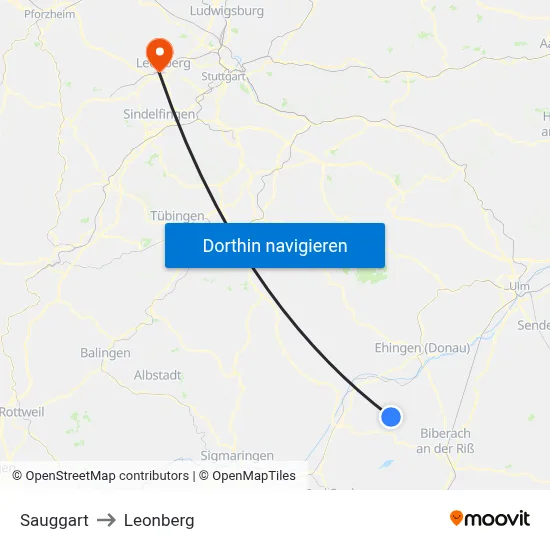 Sauggart to Leonberg map