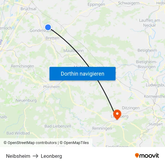 Neibsheim to Leonberg map