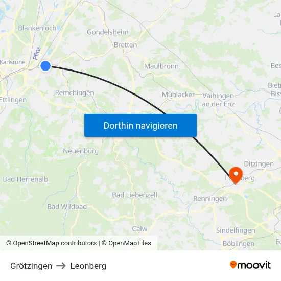Grötzingen to Leonberg map