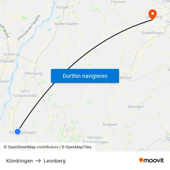 Köndringen to Leonberg map